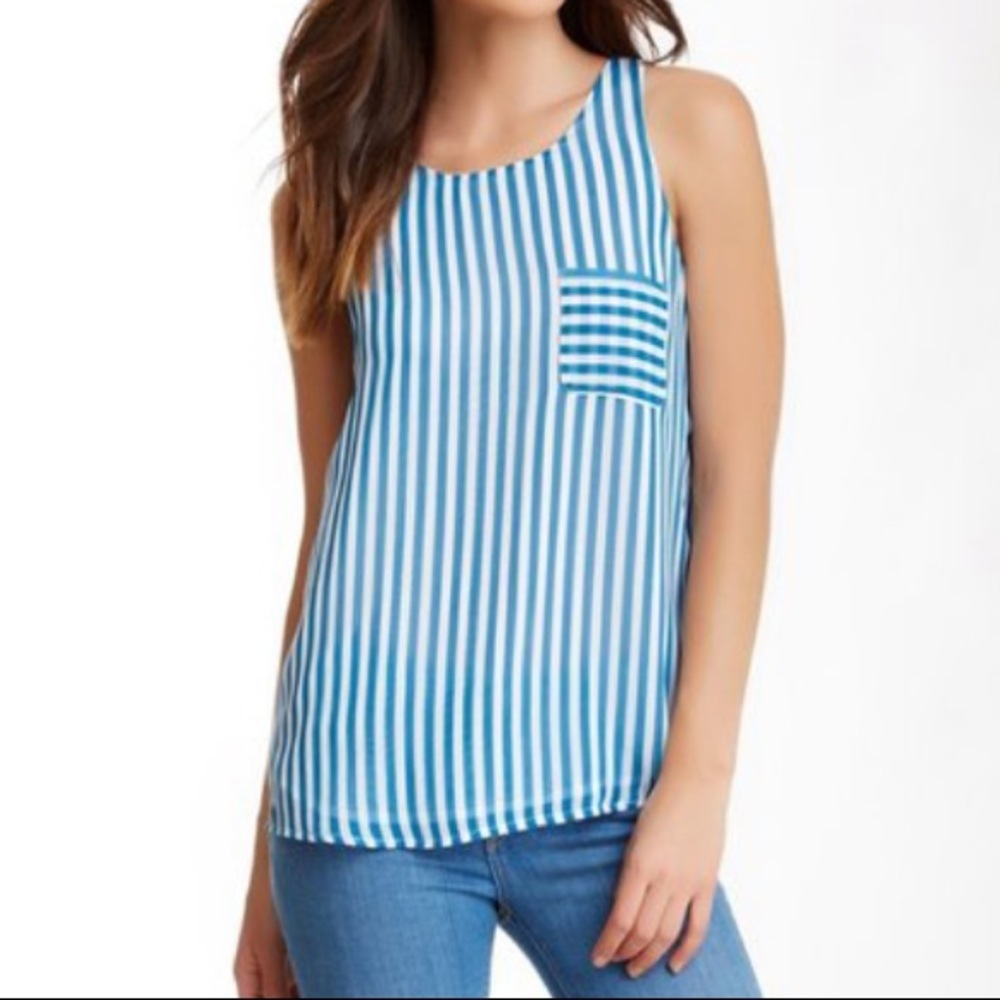 Joie blue and white lined sleeveless top